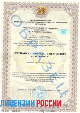 Образец сертификата соответствия аудитора №ST.RU.EXP.00006174-3 Видное Сертификат ISO 22000